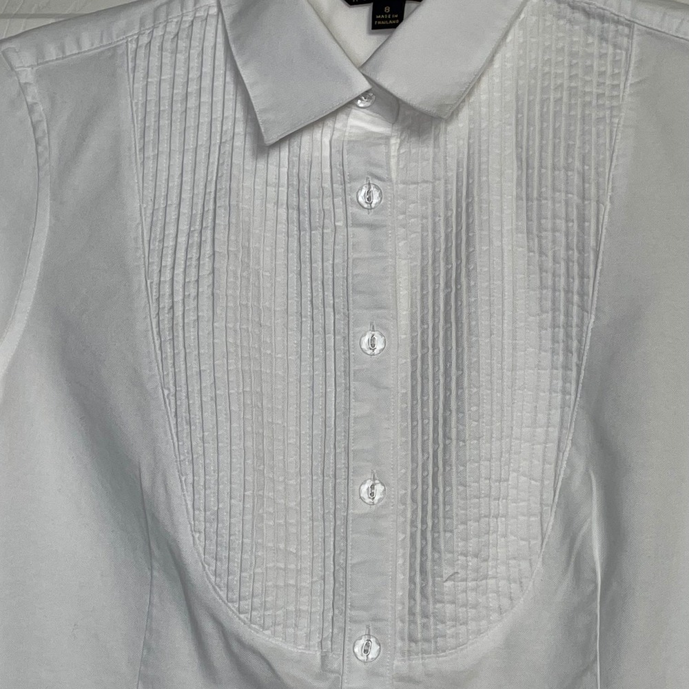 Brooks Brothers Womens White Pintuck Bib Front Stretch Button Down Shirt Size 8 - Picture 5 of 10